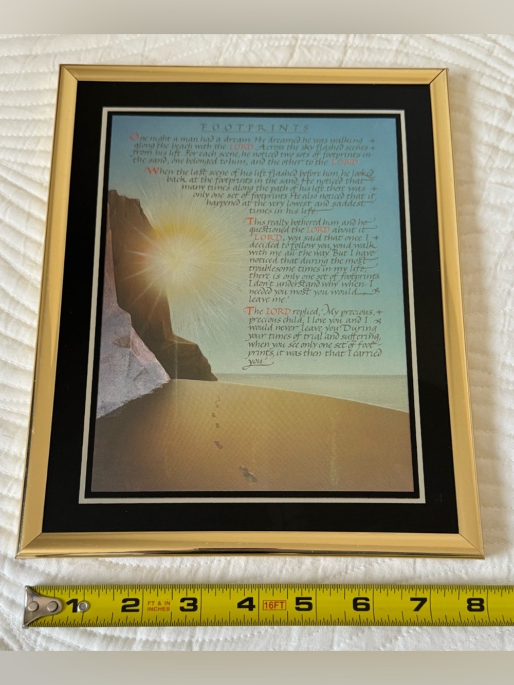 Footprints in the sand framed inspirational Christian print ready to hang